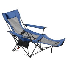 VEVOR Chaise Camping Pliante Chaise Longue Inclinable Portable Tissu Maille Bleu
