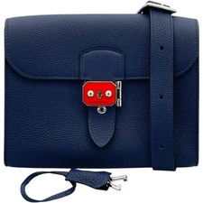 HERMES Sac A Depeches 21 B Stamp Blue Saphir SHW Togo Shoulder Bag #586