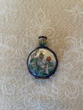 Chinese Opium Brass Snuff Box with Double Sided Polychrome Decor