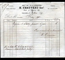 ORLEANS (45) CANVASES BAGS BACHES "A. DE L'HOPITAL / H. CHAUVEAU Succ" in 1877