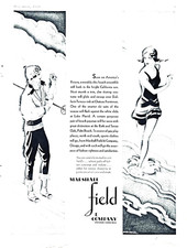 Marshall Field & Co Ad 1929 Beach Ensemble & Ski Suit