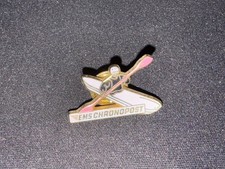 (V8) VINTAGE EMS CHRONOPOST KAYAK CLAUDE BENEZIT BLACK ENAMEL BADGE PINS