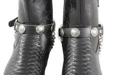 Hommes Ouest Bottes Femmes Argent Chaîne Simili Cuir 2 Bretelles Indien Une Size