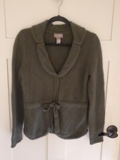 Angora Cardigan Sweater Womens Medium Wool Cozy Drawstring Green Soft Warm Cozy