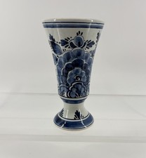 Delfts Hand Painted Holland Vase 209 Blue Floral Bud Vase Vintage 6.5"