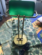 VINTAGE BRASS BANKER STYLE DESK LAMP WITH DAYSHADE OPALINE GREEN