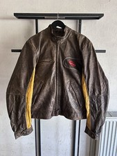 VTG STREETWEAR RACING TRAVIS SCOTT BALENCIAGA STYLE BROWN LEATHER JACKET 90S