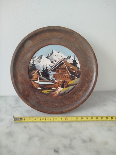 Assiette bois peinte montagne - peinte,