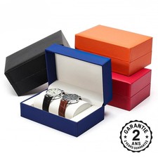 Boîte à Montres Etui Cuir PU Coffret 2 Emplacements Oreiller de Protection