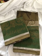 2 Green Beige Jacquard Cotton GARNIER-THIEBAUT Chataignes Tea Towel 1 EUC 1 NWOT