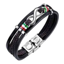 Bracelet Homme Cuir Tressé Acier Inoxydable Motif Symbole Infini Couleur Italie