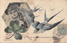 CP MEDALLION PORTRAIT WOMAN WIG HAT - CLOVER BIRDS - STAIN