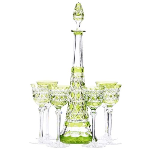 Green cut clear decanter - green, cut-to
