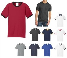 MEN'S CLASSIC RINGER T-SHIRT, COMFORT & SOFTNESS, CREW NECK, MID-WEIGHT, S-4XL