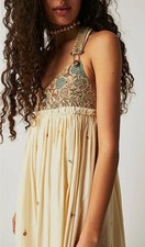 Free People Pretty Prairie Skirtall Size Small Vintage-Inspired Charm BEIGE MOTI