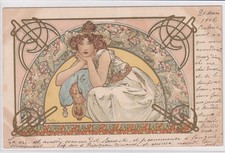 (FR1) rare postcard Alphonse Mucha, cherry blossom. CPillu-07