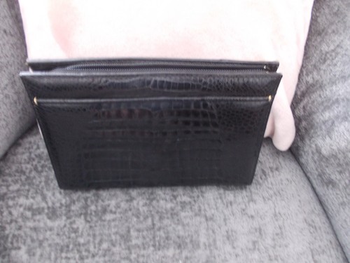 Sac vintage cuir croco noir - en,