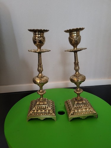 Paire bougeoirs d epoque - paire,
