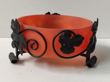 COUPE PATE DE VERRE ORANGE EPOQUE 1900 MONTAGE FEUILLE DE VIGNE EN FER FORGER