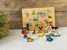 925⚜️ Antique Fisher Price 507-E Farm Animals Wooden Puzzle 9 Piece