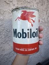 Mobiloil Aero Motor Oil Can NOS FULL Vintage Metal Motor Oil Quart Can Socony