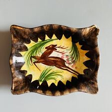 Polychrome earthenware ashtray H Bequet Quaregnon galloping deer decor