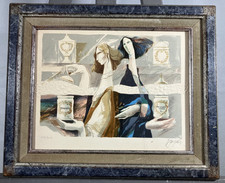 Josep Baques (1931) Portrait of Two Women "Strawberry" Pharmacy Surrealism