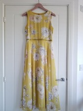 Hobbs Citrine Yellow Floral Print Midi Dress Size UK 10 Occasion Party BNWOT