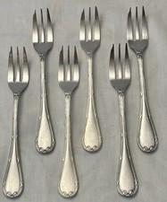 6 FOURCHETTES A GATEAU  EN METAL ARGENTE CHRISTOFLE  RUBANS 16 CM