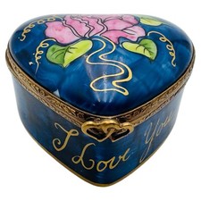 La Gloriette Peint Main Limoges France I LOVE YOU Trinket Box Rose Heart RARE