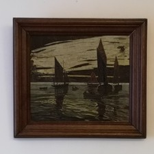 tableau peinture à l'huile h. merlin d'après a.j.m. clément paysage marine 1900