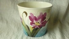 OLD EARTHENWARE POT COVER DECORATED WITH IRIS NUMBERED *