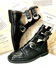 Free People Elea Hybrid Boot Cutout 3 Silver Buckle Black Leather 9 NEW