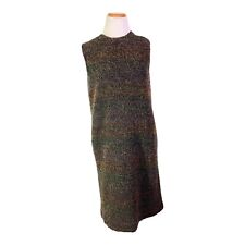 Hache Size 44 Textured Boucle Sleeveless Shift Dress Green Brown