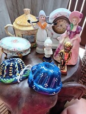 ANCIEN LOT FIGURINES PORCELAINE HORLOGE CRERAMIQUE BOITE BRONZE MOULE  GATEAU