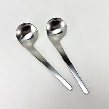 Pair Boxed Danish MCM Arne Jacobsen Georg Jensen Stainless Steel Soup Spoon LH