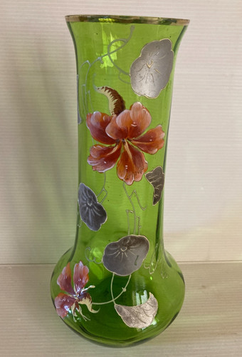 Vase verre émaillé vert - vase, en