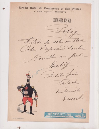 Vers 1930 menu périgueux - 1930.,