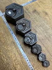 No. 9 Series of 6 Antique Cast Iron Hex Weights Roberval Scale Tools Lot