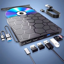 Graveur DVD Externe USB 3.0 Type-C 8-en-1 pour PC/Mac/Linux Portable Slim