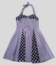 Pin Up Rockabilly Style Lilac Black Check Halter Neck Dress Sz  2 XL BNWOT