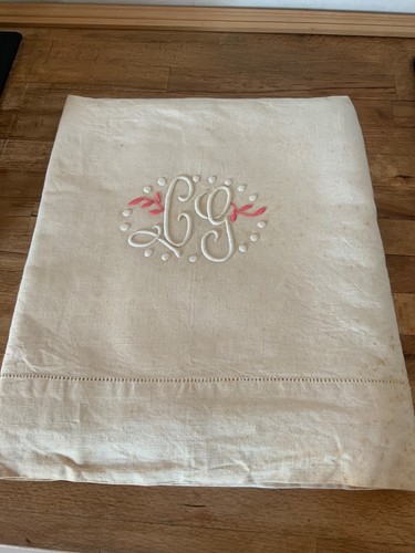 Drap ancien brodé monogramme - drap,