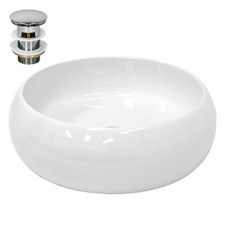Lavabo en céramique blanc avec garniture de vidage vasque à poser Ø 350x120 mm