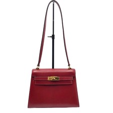 HERMES Mini Kelly ◯P Stamp Rouge H/GHW Box Calf Shoulder Bag #243