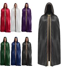 Mens Cloak Medieval Renaissance Hooded Robe Cape Wizard King Cosplay Costume