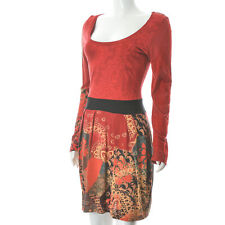 Desigual Women Band Waist Paisley Blouson Dress Plunging Neck Long Sleeve Size M