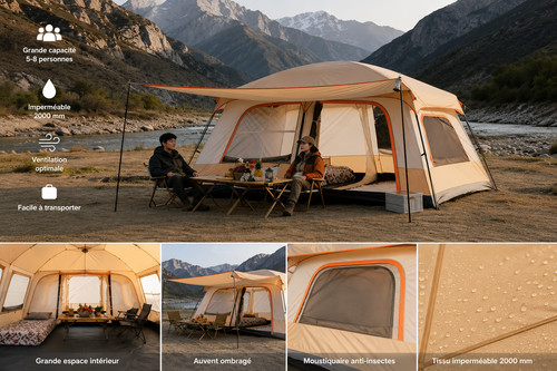 Tente familiale camping beige - familiale,