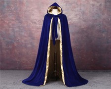 ADULT VELVET HOODED CLOAK KING QUEEN RENAISSANCE MEDIEVAL COSTUME CAPE ROBE