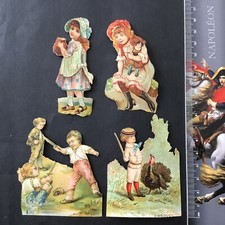4 Chromos Antique Children's Games 19th Century Victorian Scraps Cutout