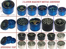 3 Layers Metal Hand Crank Herb Mill Crusher Grinder Magnetic Shark Teeth